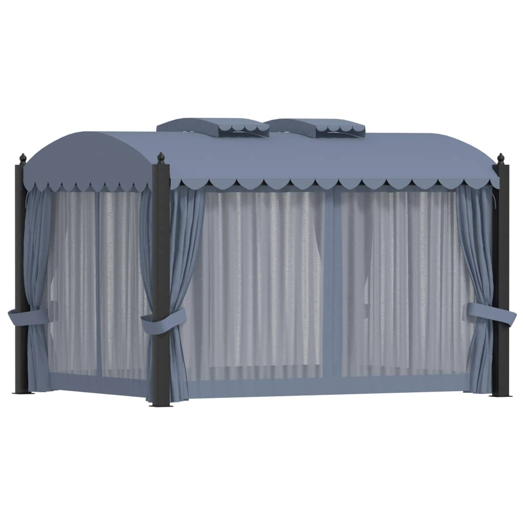 Gazebo with curtains 3 x 4 m anthracite steel