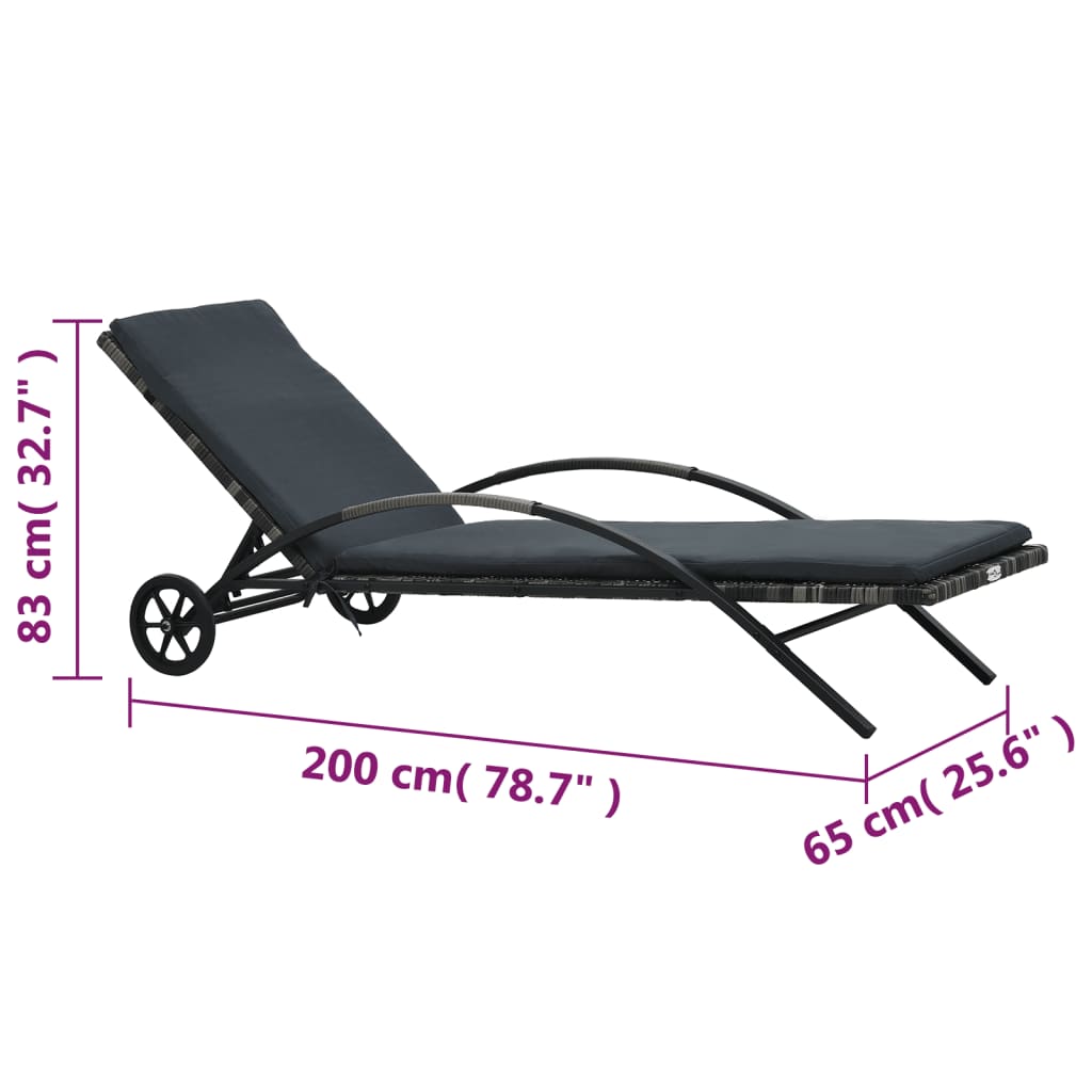 Sun loungers with table poly rattan anthracite