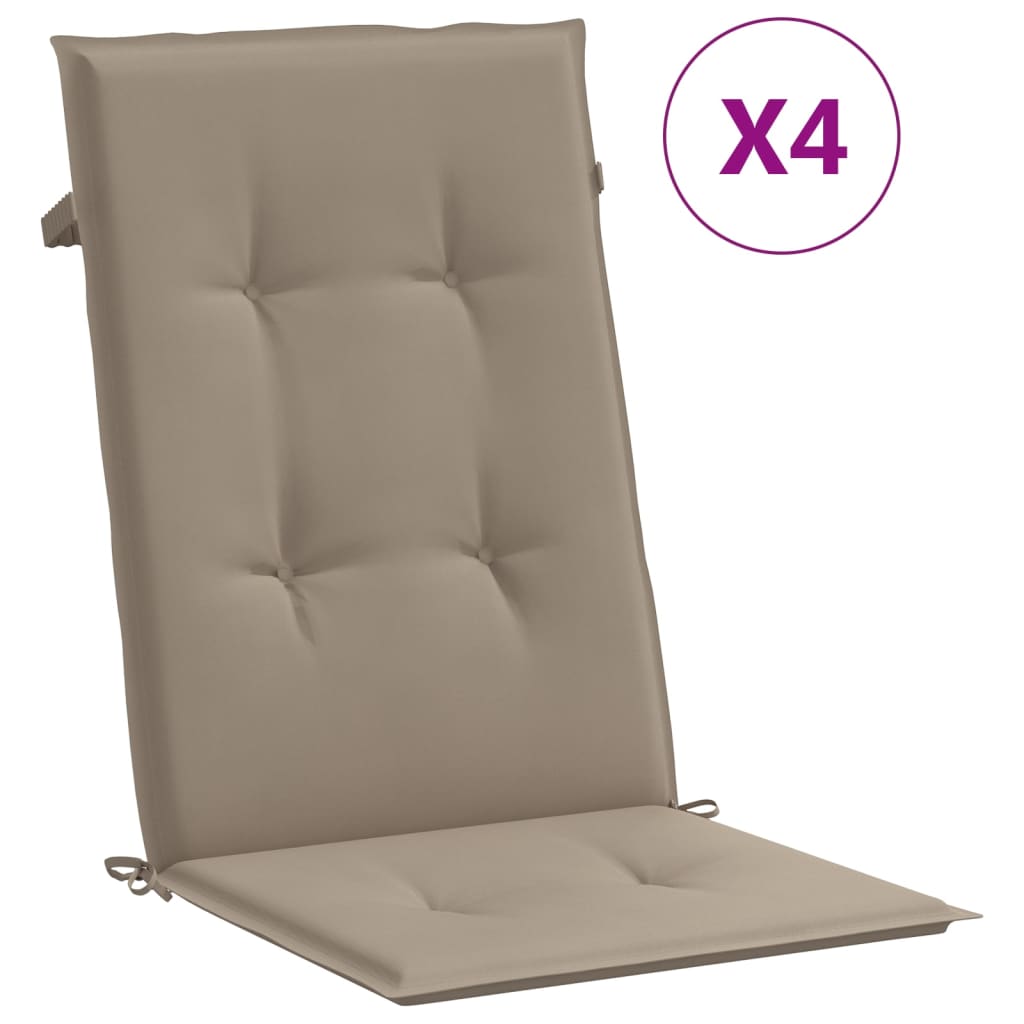 Garden chair cushions for high-back chairs 4 pieces. Taupe 120x50x3cm fabric