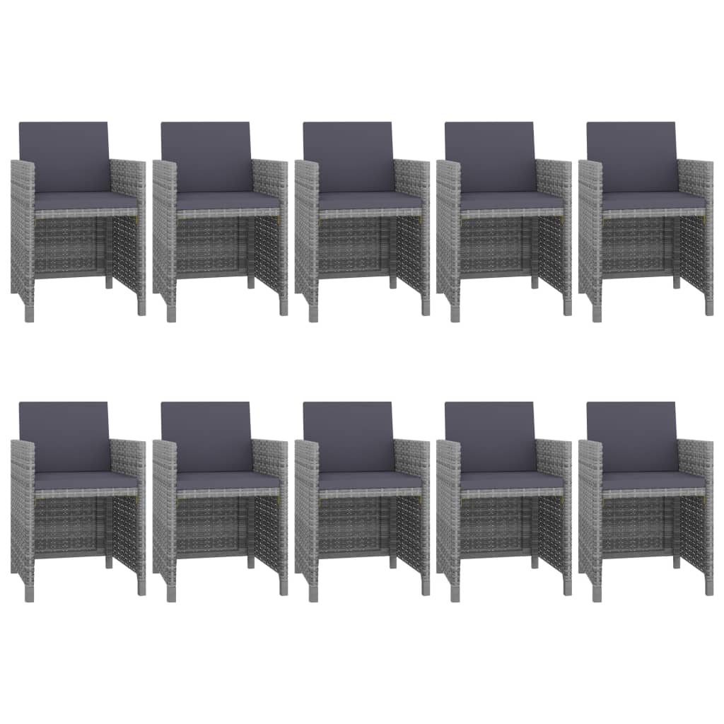 11 pièces. Groupe de repas de jardin avec coussins poly rotin gris