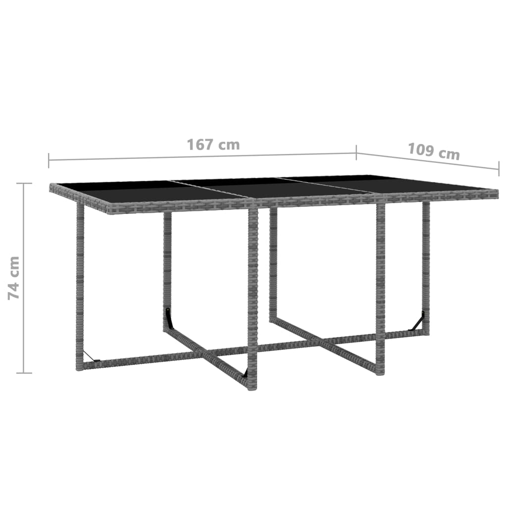 11 pièces. Groupe de repas de jardin avec coussins poly rotin gris
