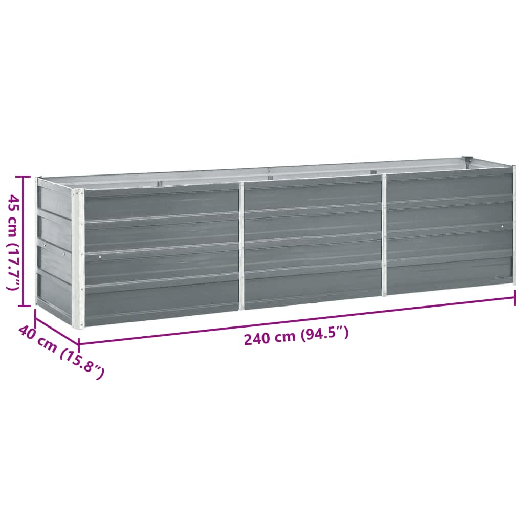 Garten-Hochbeet Verzinkter Stahl 240×40×45 cm Grau
