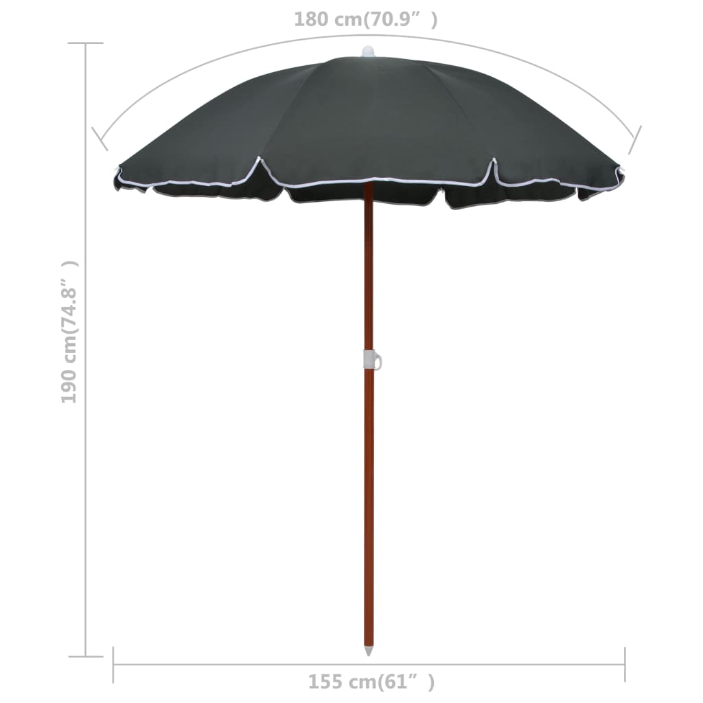 Parasol with steel pole 180 cm anthracite