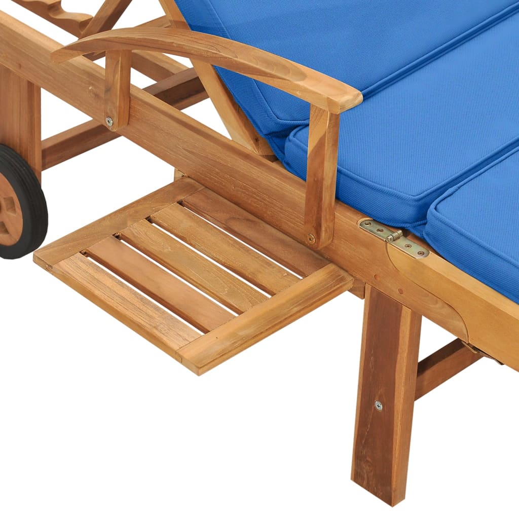 Bain de soleil avec coussin teck massif bleu