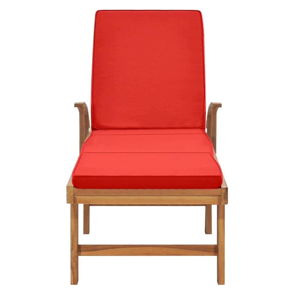 Sun lounger with cushion solid teak red