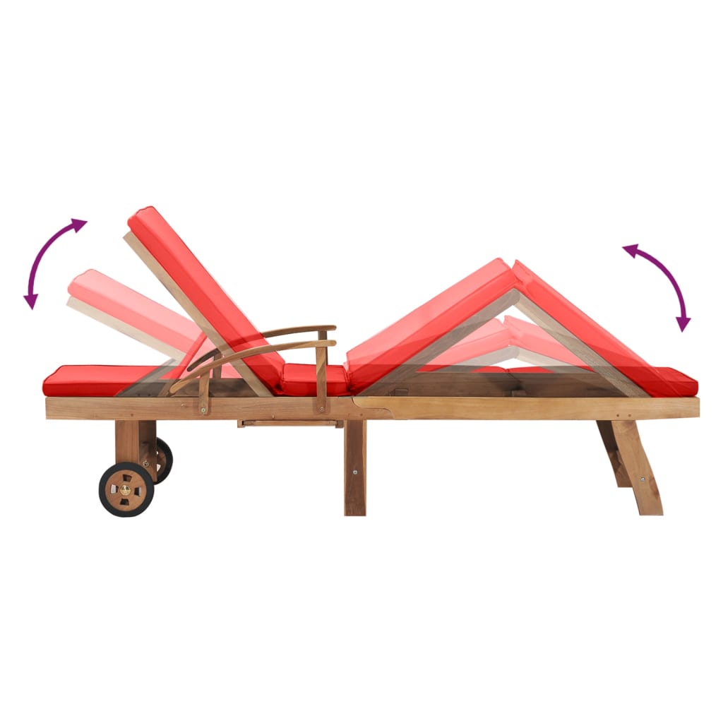Sun lounger with cushion solid teak red