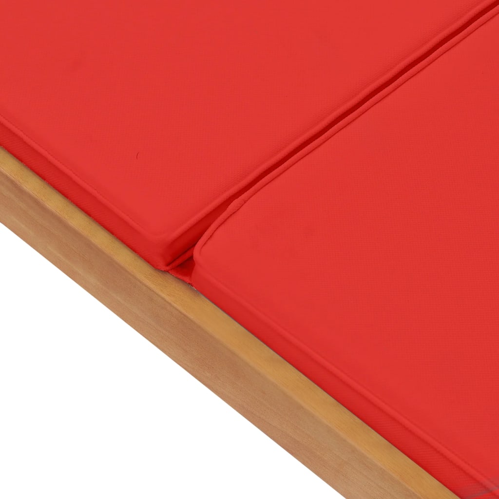 Sun lounger with cushion solid teak red