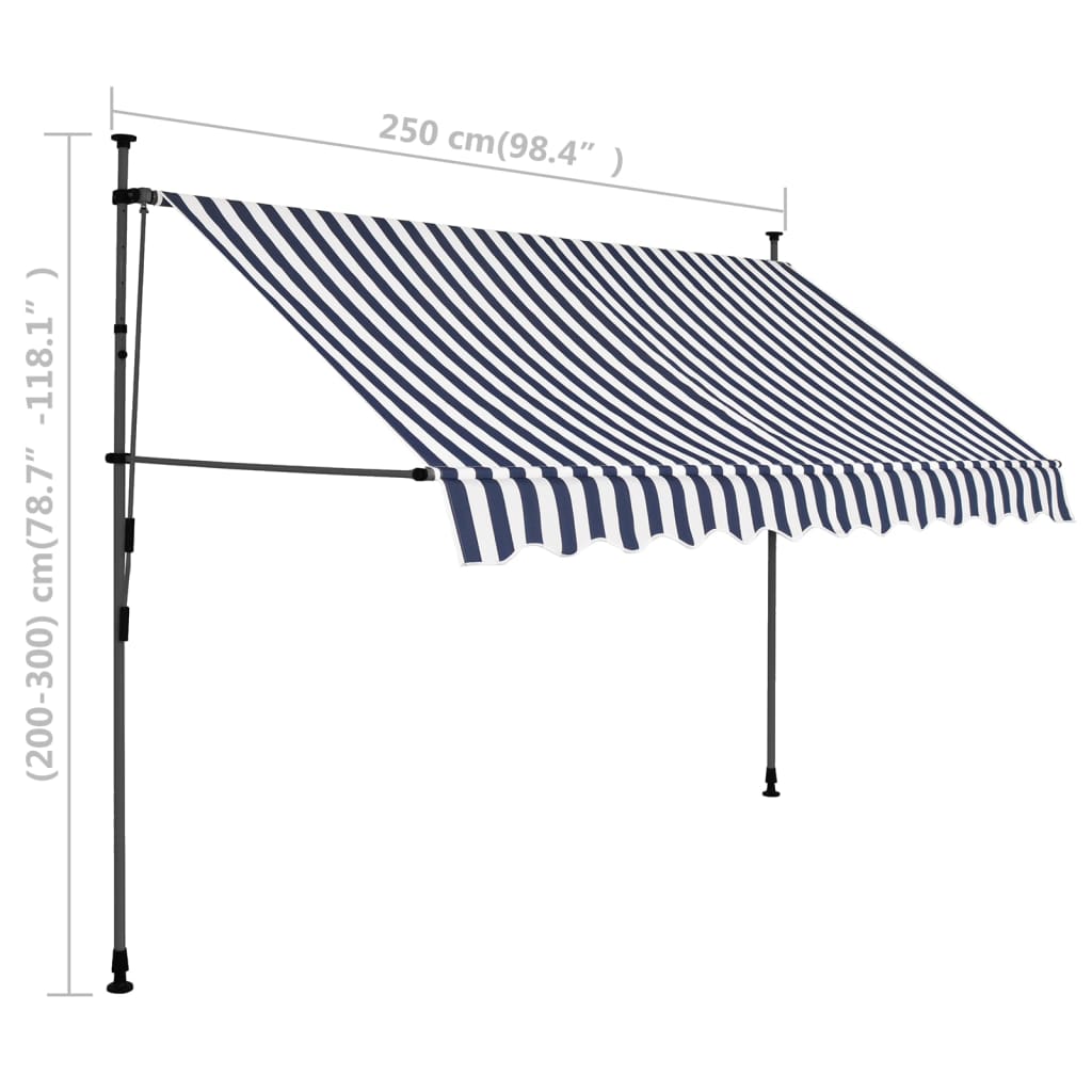 Einziehbare Markise Handbetrieben mit LED 250 cm Blau und Weiß