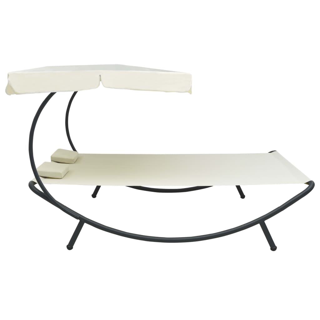 Bain de soleil de jardin avec auvent et coussins blanc crème