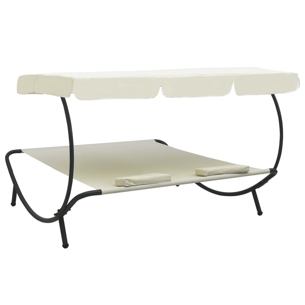 Bain de soleil de jardin avec auvent et coussins blanc crème
