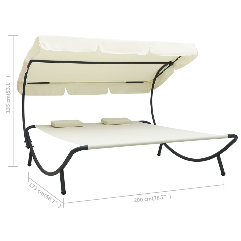 Bain de soleil de jardin avec auvent et coussins blanc crème