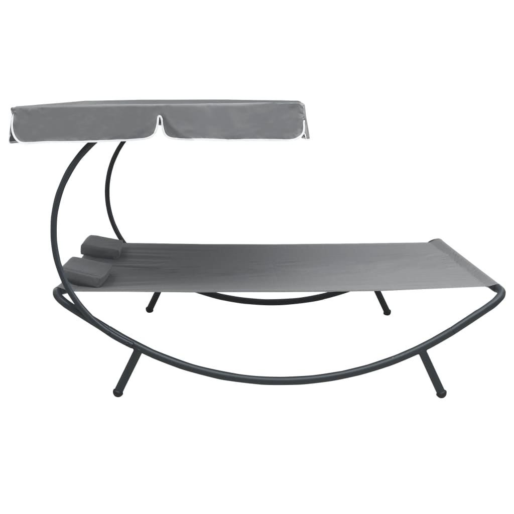 Bain de soleil de jardin avec auvent et coussins gris