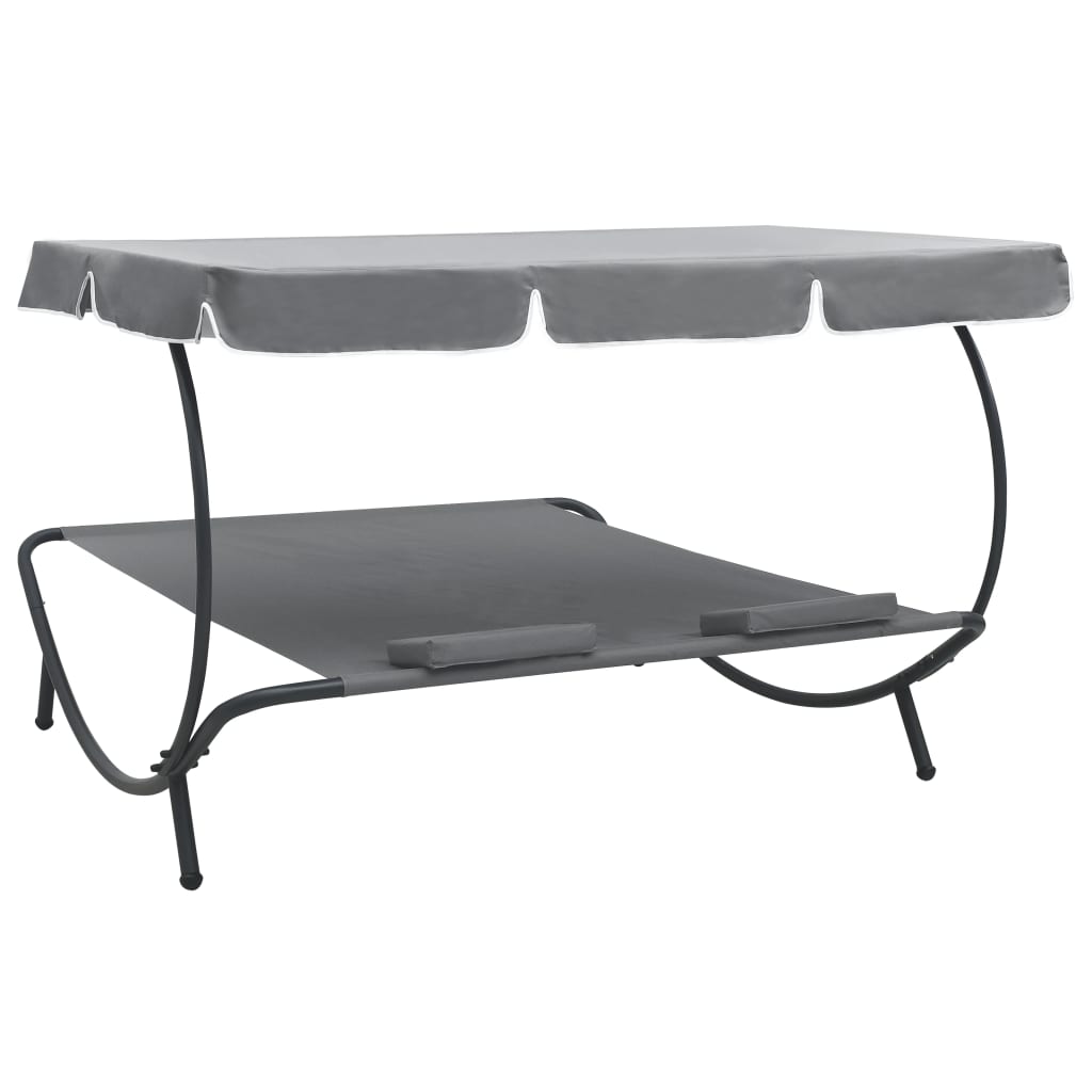Bain de soleil de jardin avec auvent et coussins gris