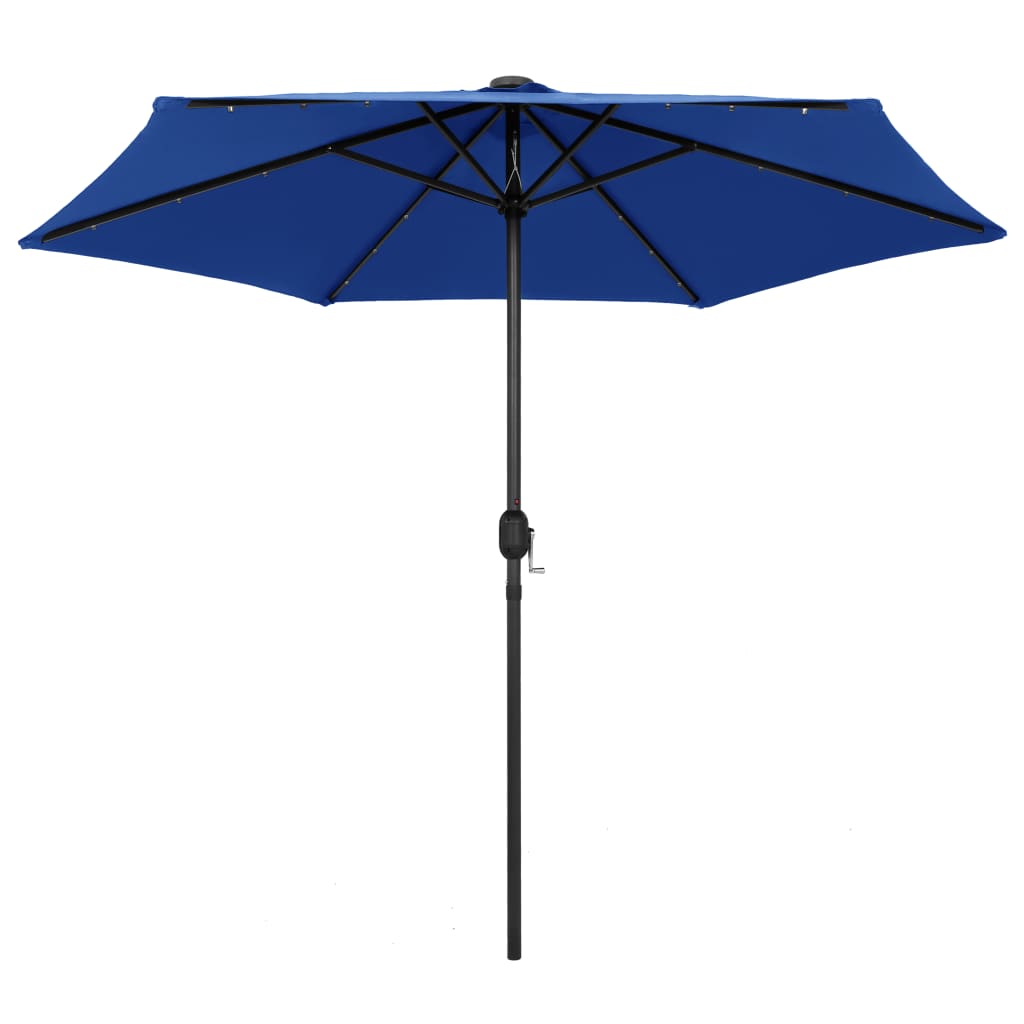 Parasol with LED lights & aluminum pole 270 cm azure blue
