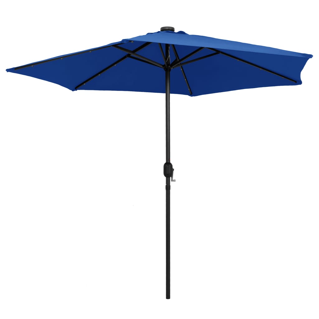 Parasol with LED lights & aluminum pole 270 cm azure blue