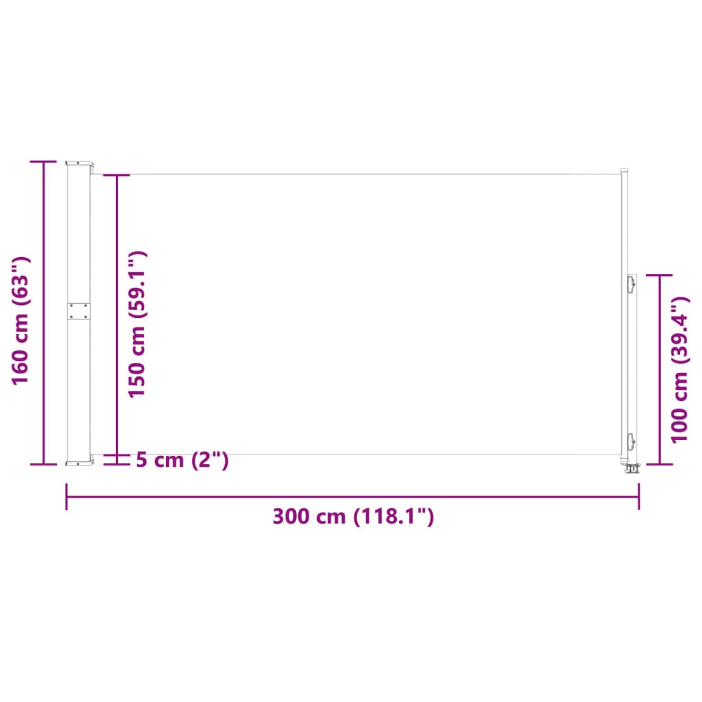 Extendable side awning 160x300 cm red