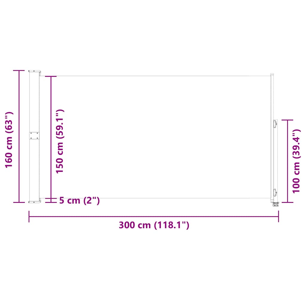 Extendable side awning 160x300 cm red