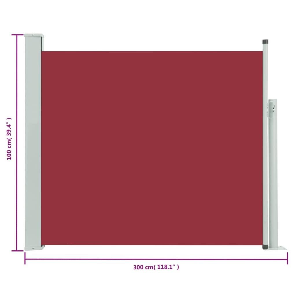 Extendable side awning 100x300 cm red
