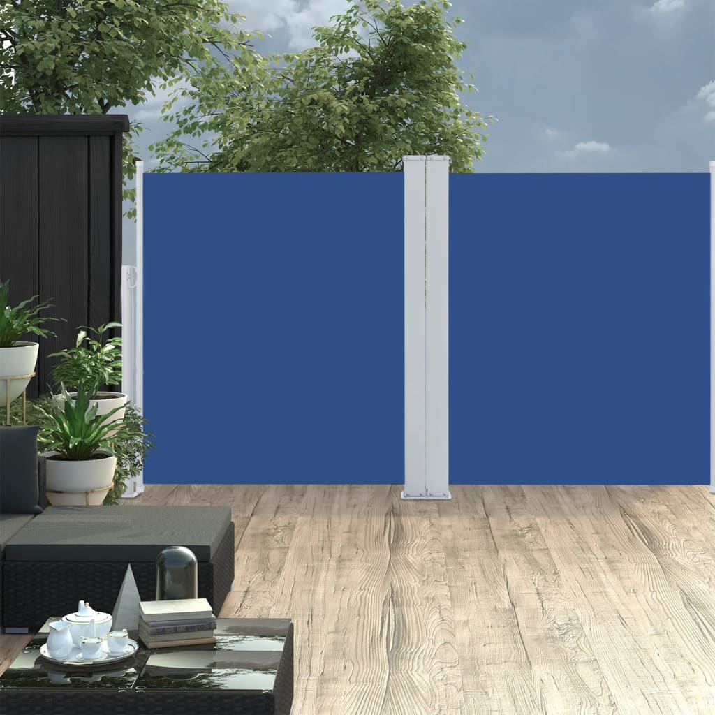 Extendable side awning blue 140 x 600 cm