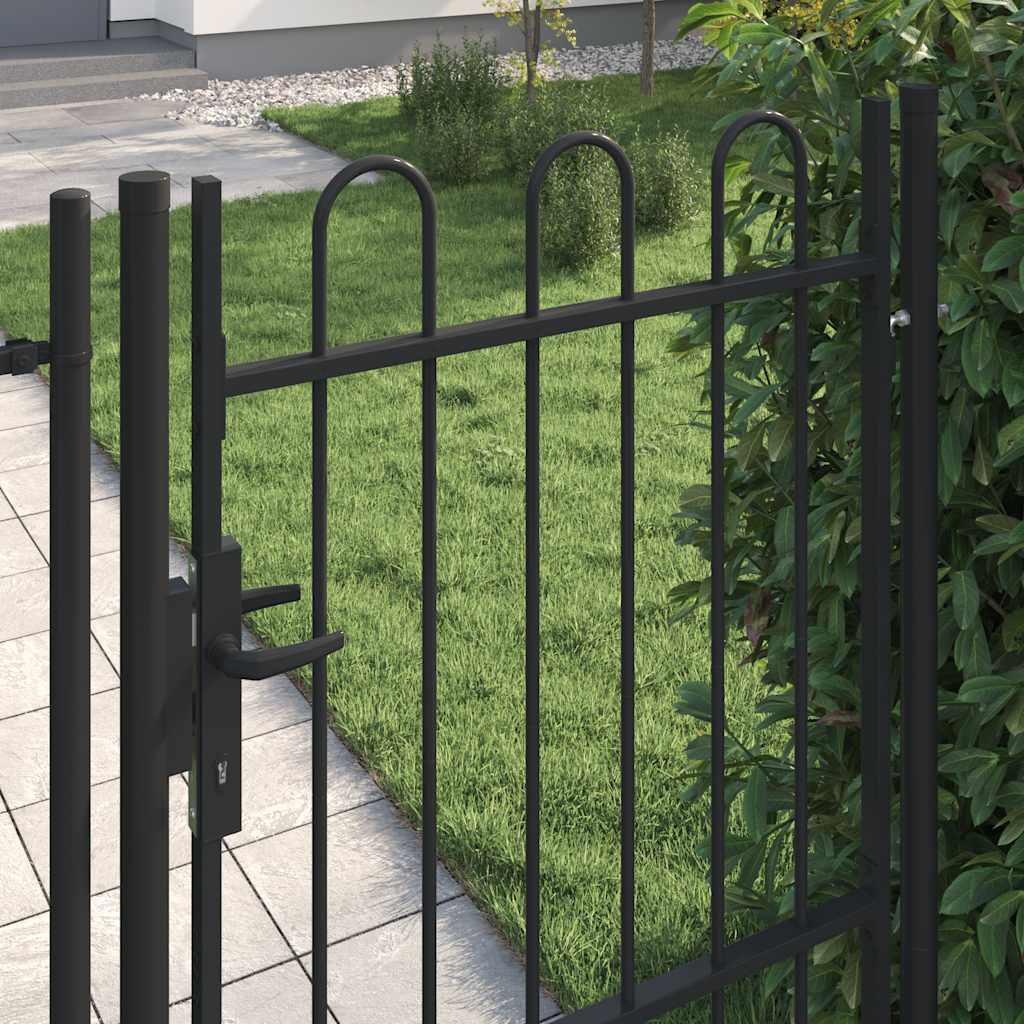 Zauntor Einzelflügel Gewölbte Spitze Stahl 1 x 1,5 m Schwarz