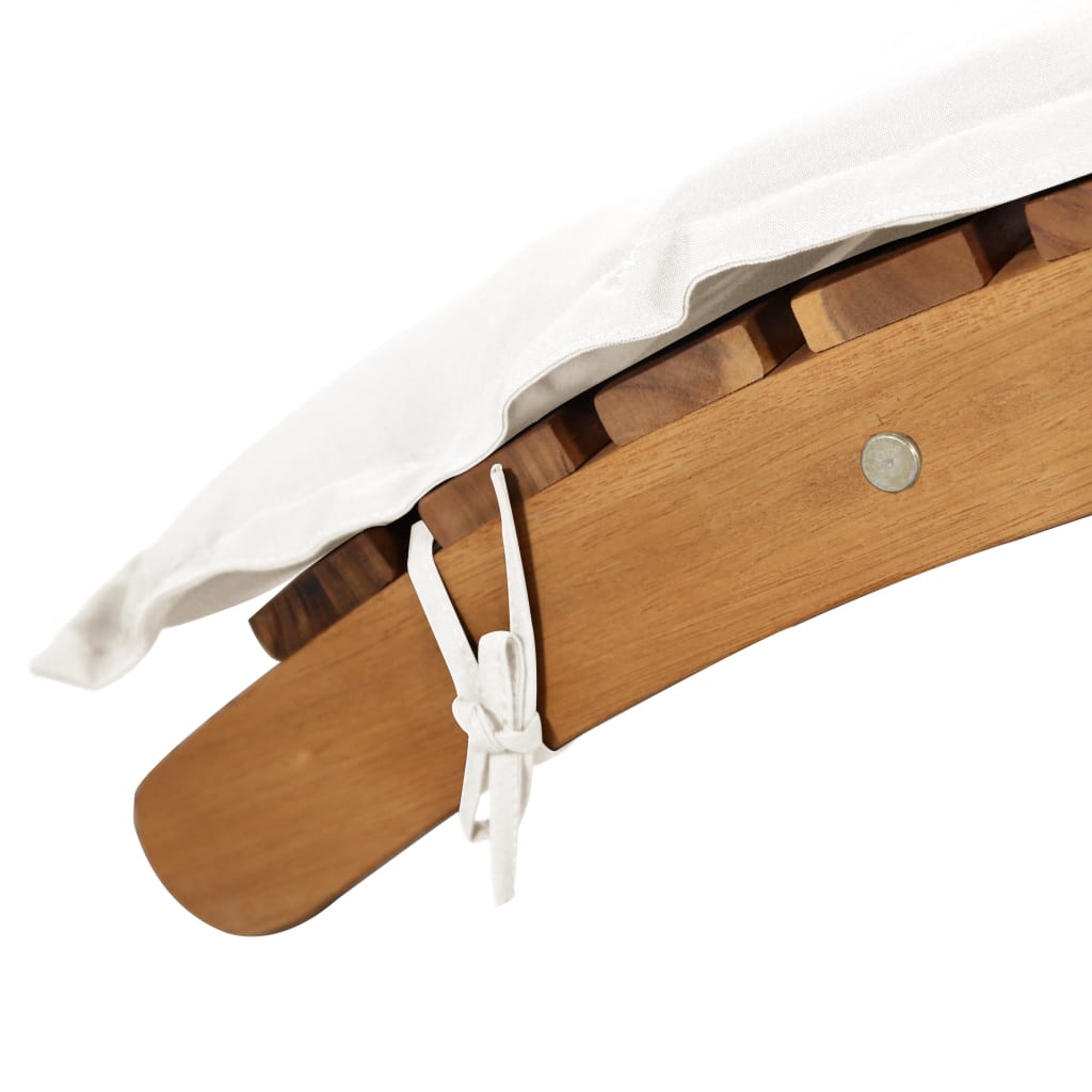 Sun lounger with cushion in solid acacia cream wood