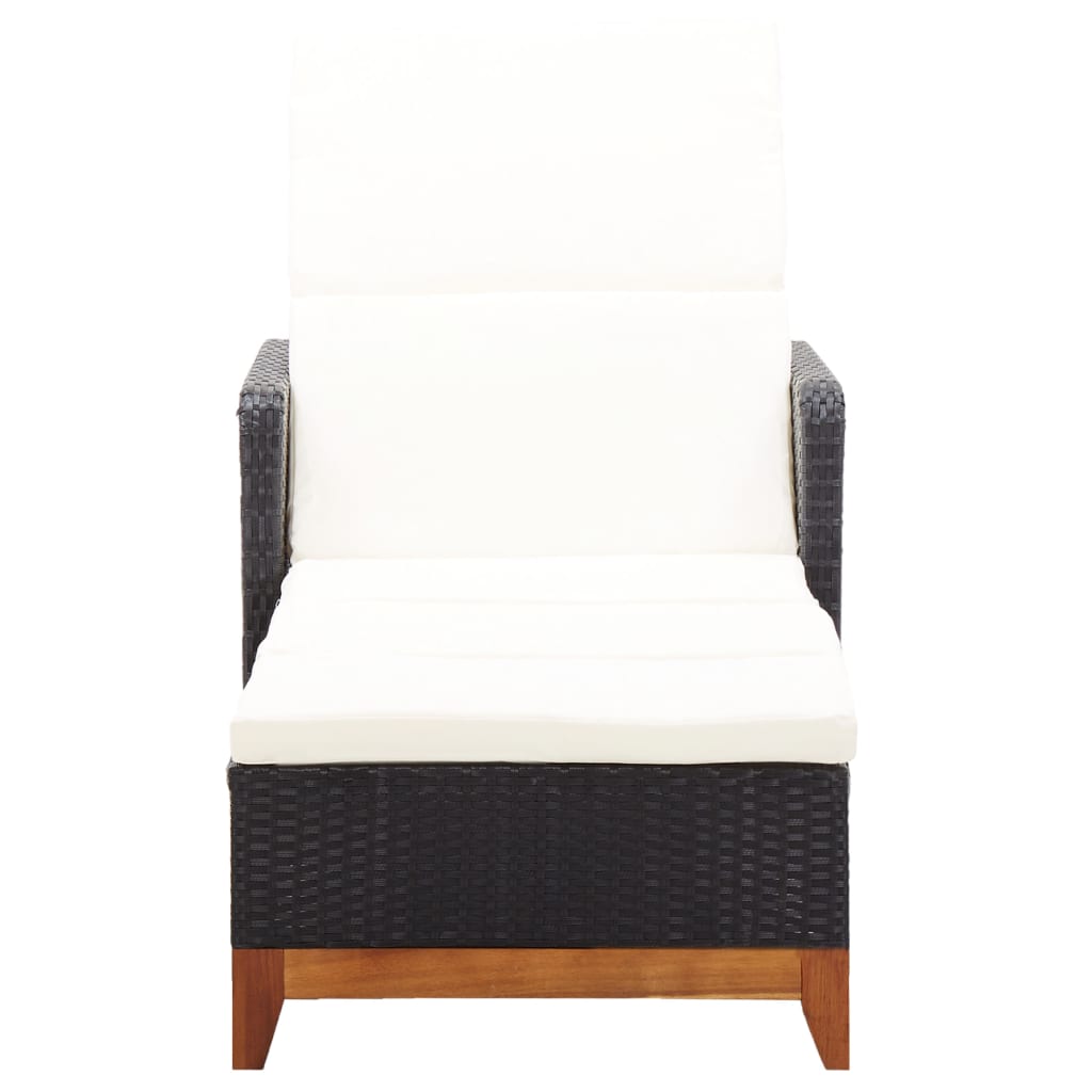 Sun lounger poly rattan and solid black acacia wood