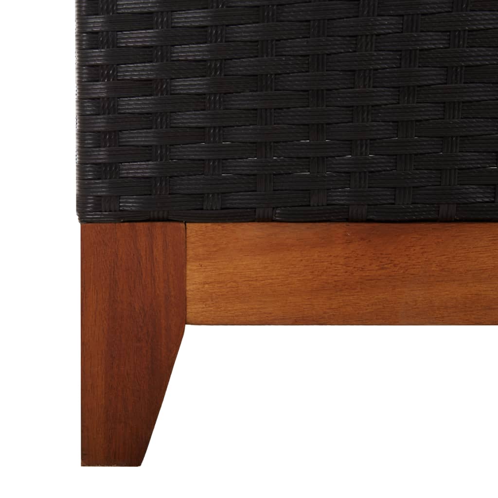 Sun lounger poly rattan and solid black acacia wood