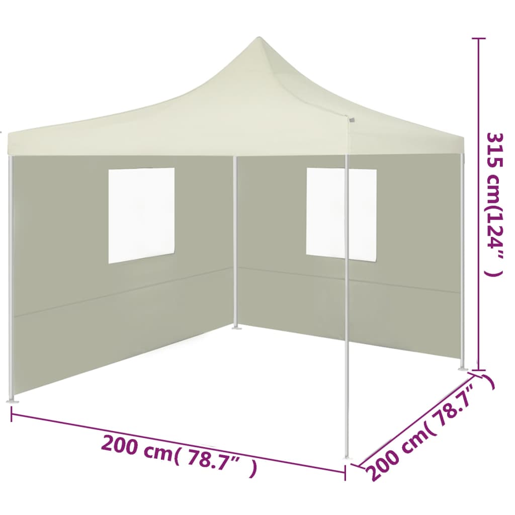 Professional foldable party tent with 2 side walls 2×2m steel cream