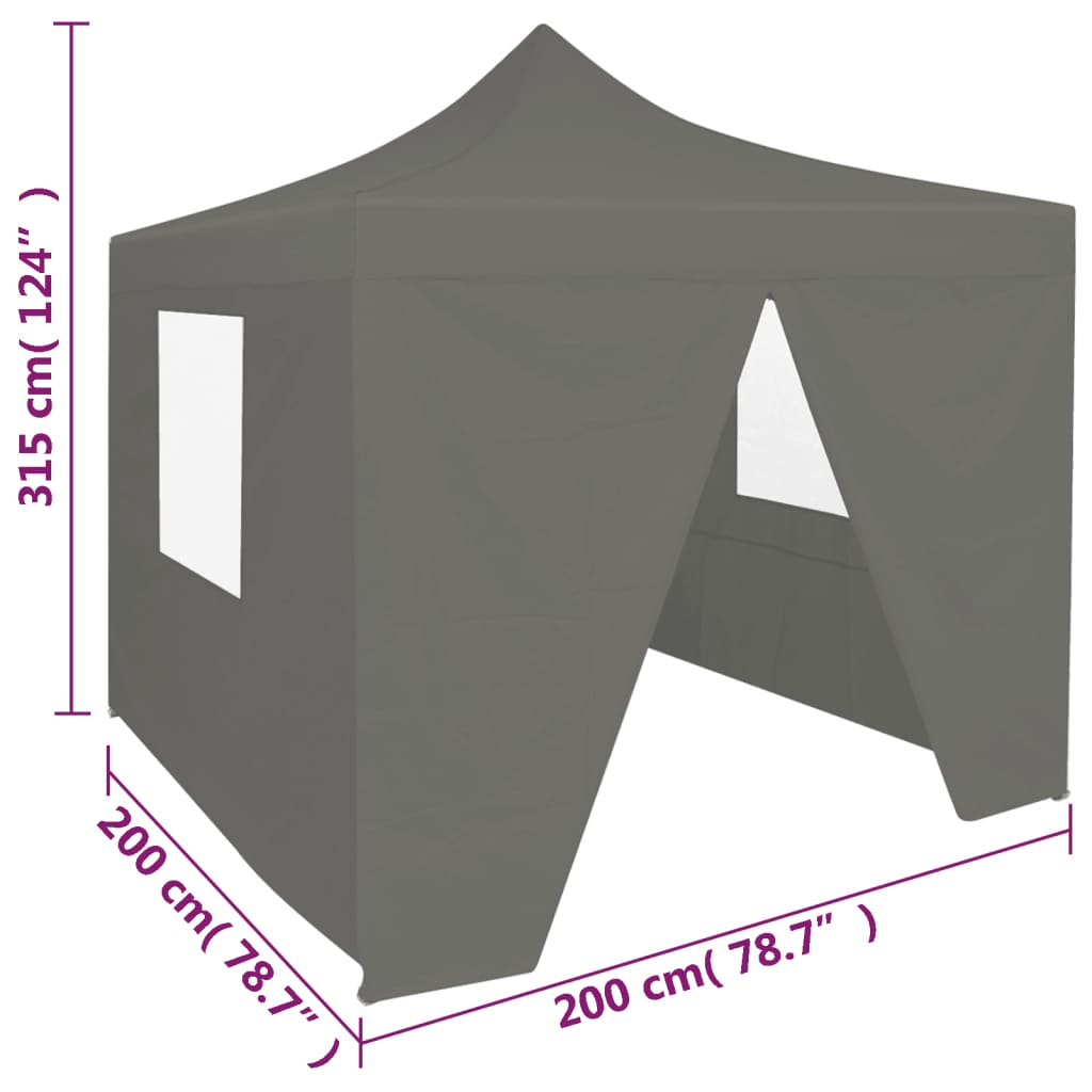 Professional foldable party tent with 4 side walls 2×2m steel anthracite