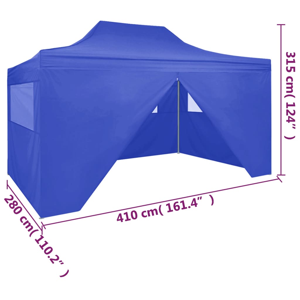 Profi-Partyzelt Faltbar mit 4 Seitenwänden 3×4m Stahl Blau