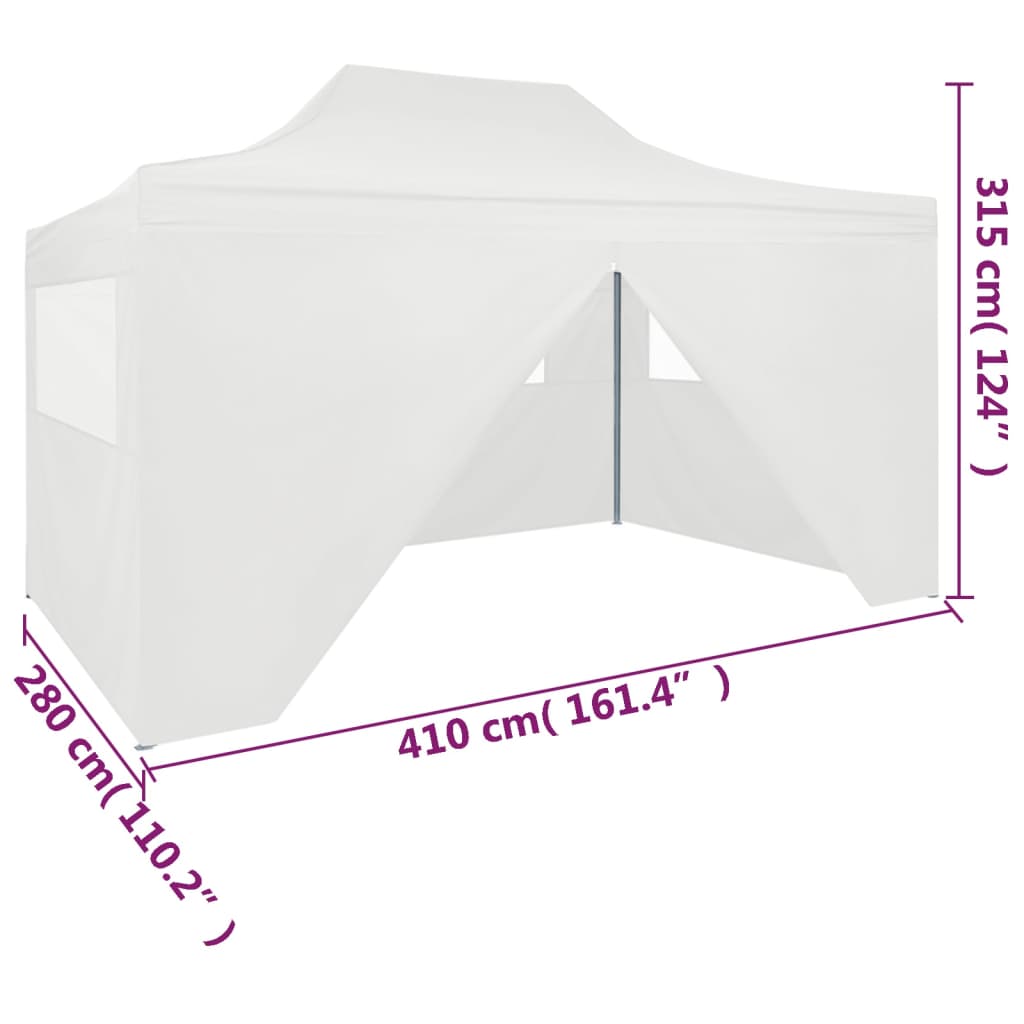 Profi-Partyzelt Faltbar mit 4 Seitenwänden 280x410x315 cm Stahl Weiß