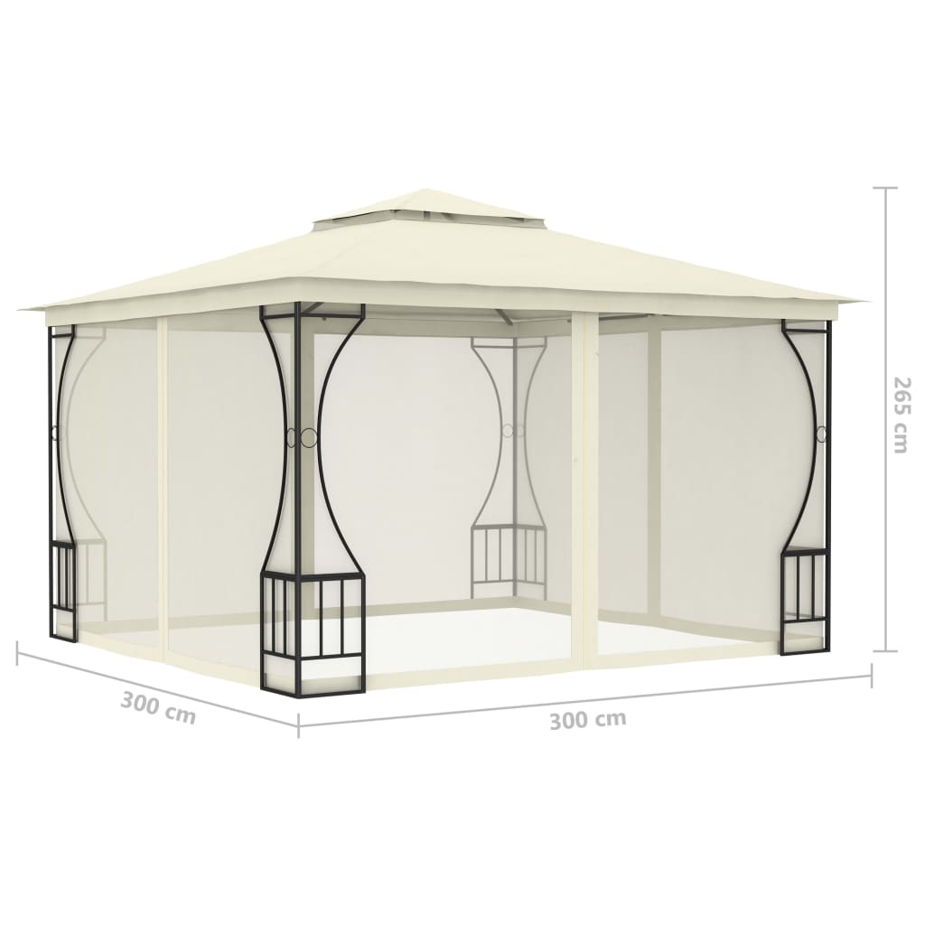 Gazebo with net 300x300x265 cm cream