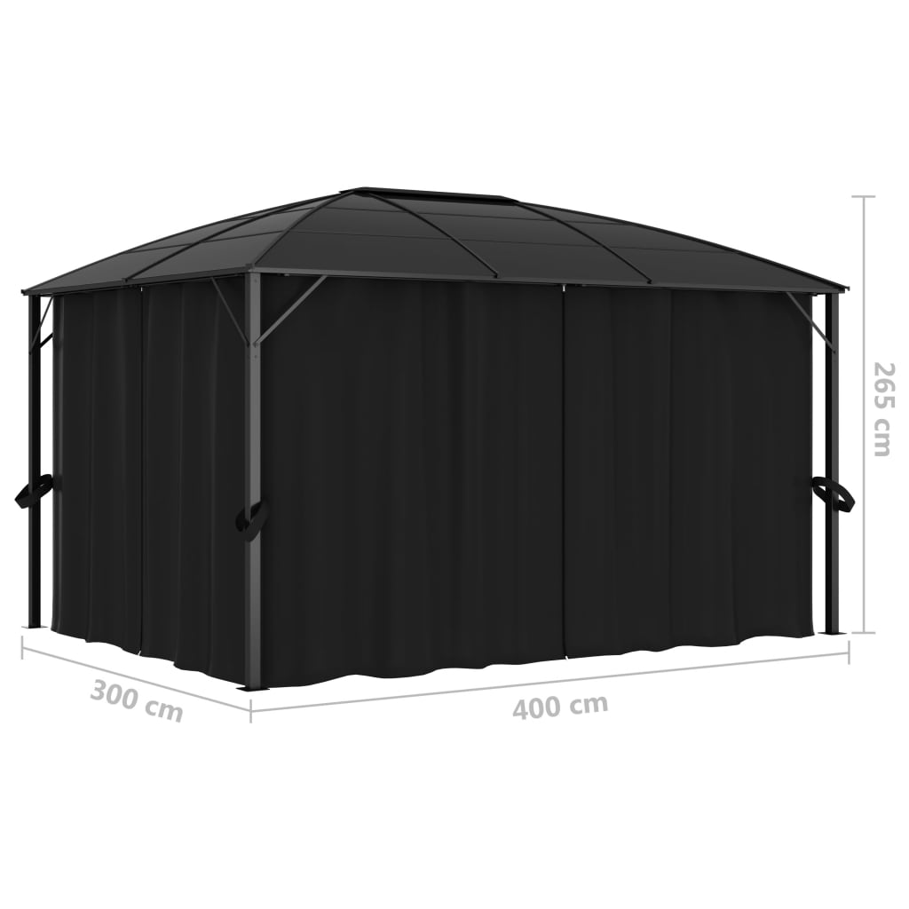 Gazebo with curtains 400 x 300 x 265 cm anthracite