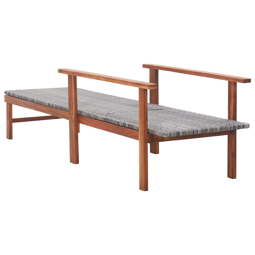 Sun lounger poly rattan and solid acacia gray wood