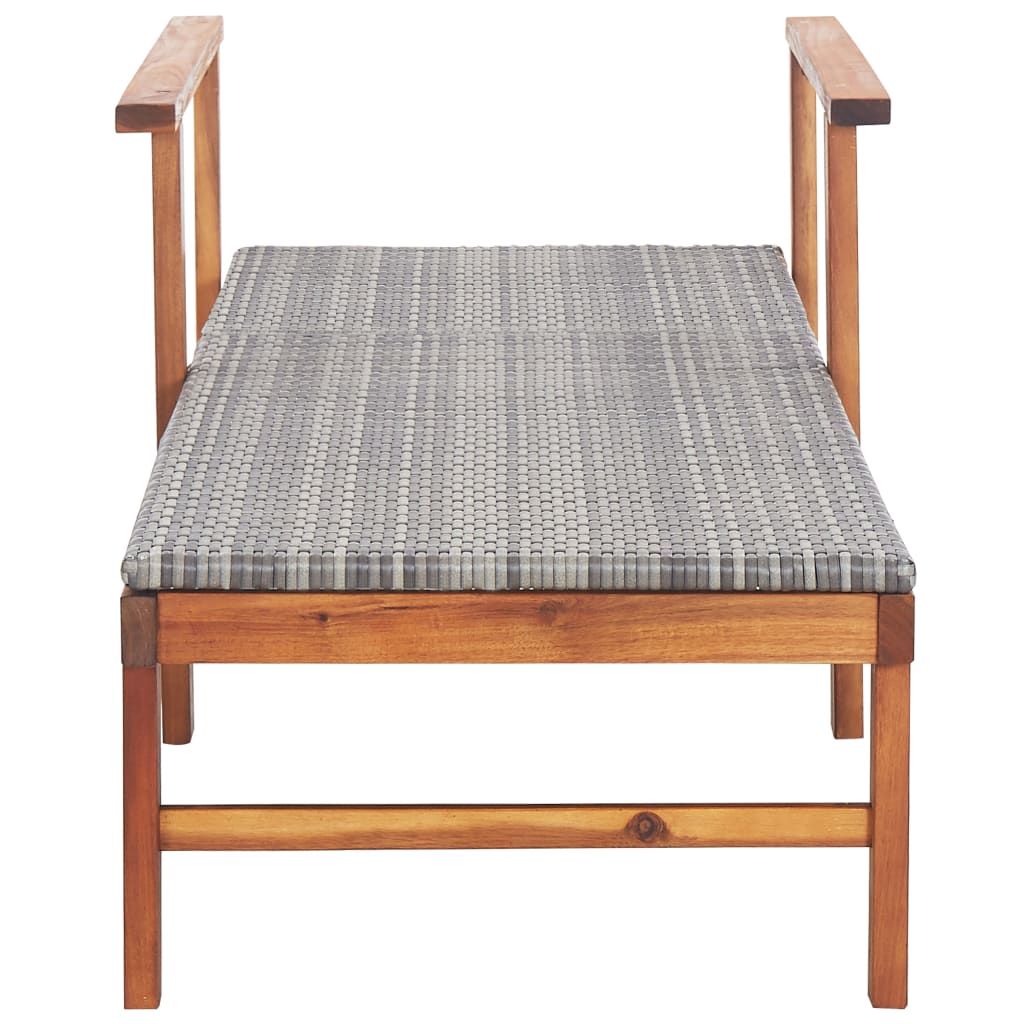 Sun lounger poly rattan and solid acacia gray wood