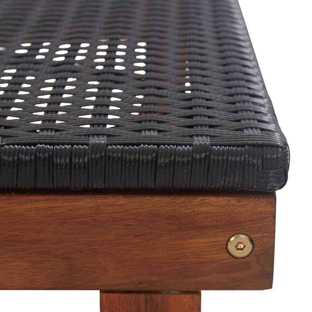 Sun lounger poly rattan and solid black acacia wood