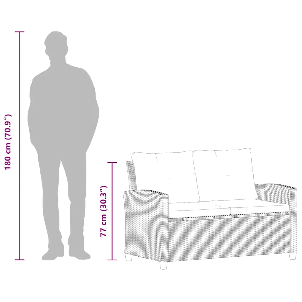 2-Sitzer-Gartensofa mit Kissen Grau 124 cm Poly Rattan