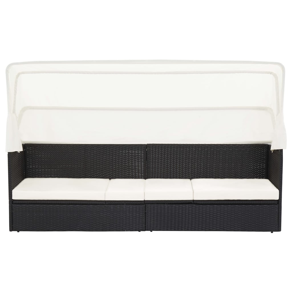 Garden sofa with sun canopy black poly rattan
