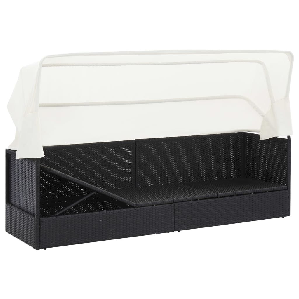 Garden sofa with sun canopy black poly rattan