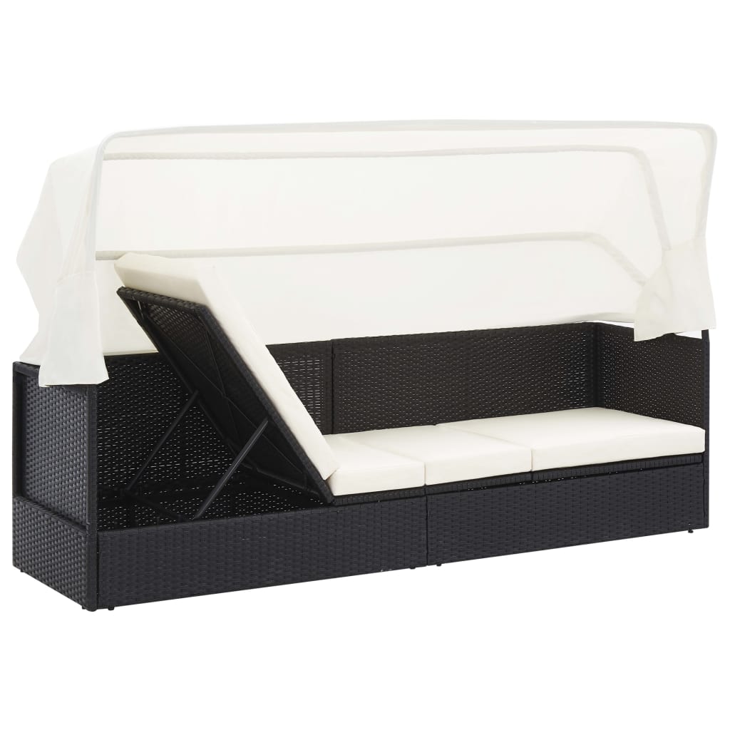 Garden sofa with sun canopy black poly rattan