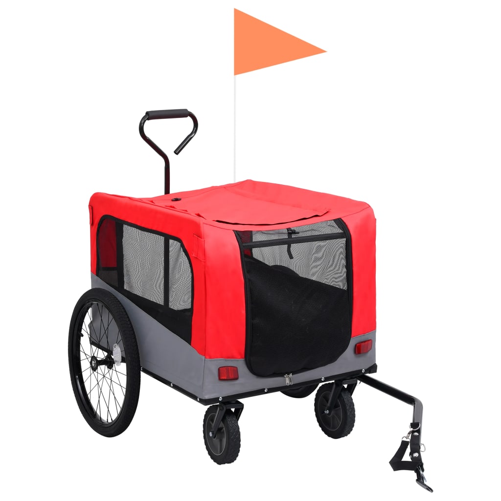 2-in-1 bike trailer for dogs and buggy red and gray