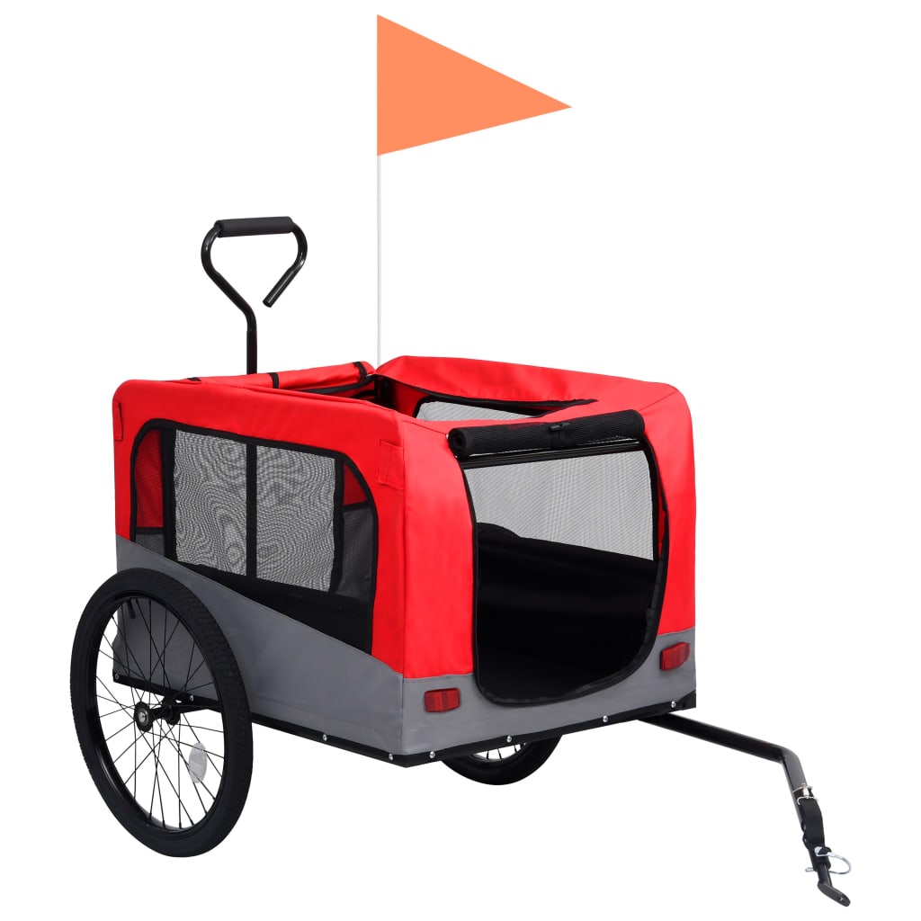 2-in-1 bike trailer for dogs and buggy red and gray