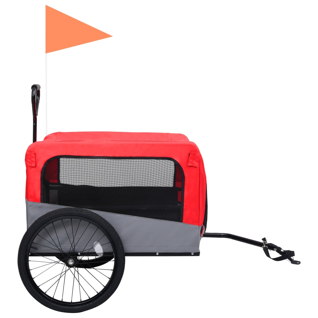 2-in-1 bike trailer for dogs and buggy red and gray