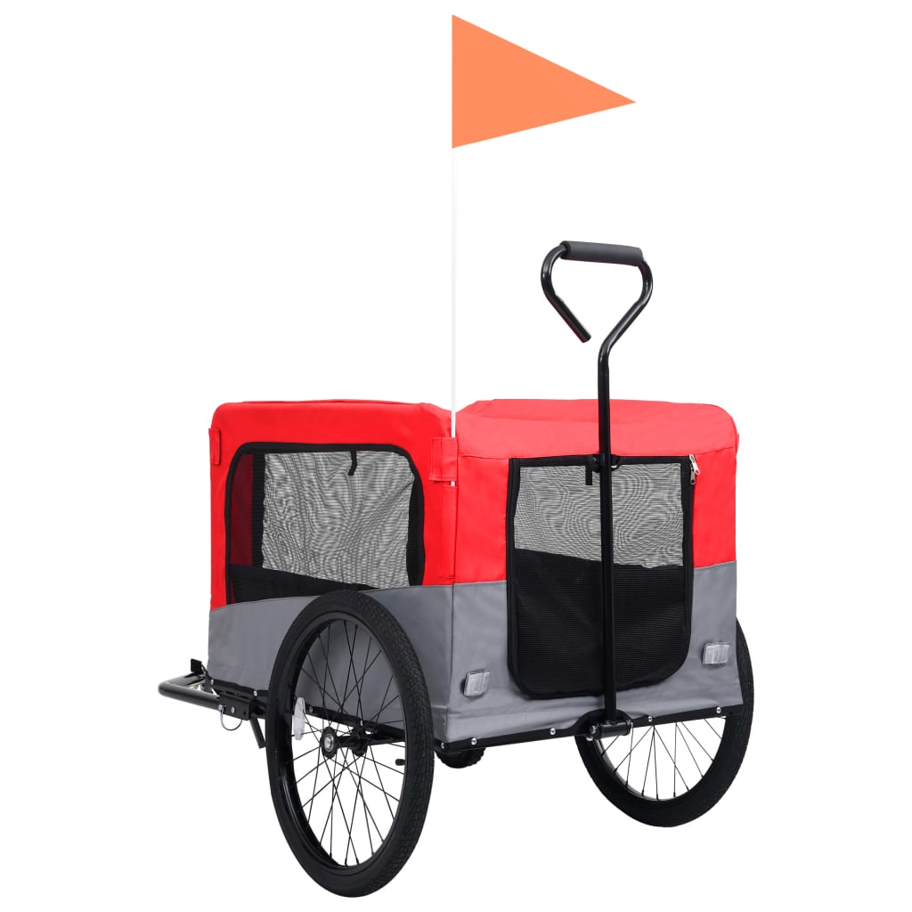 2-in-1 bike trailer for dogs and buggy red and gray