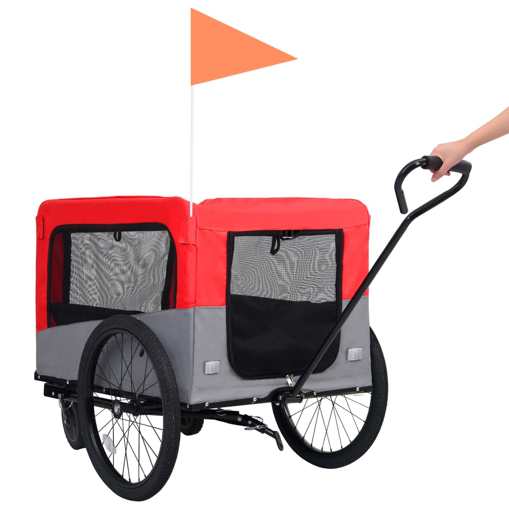 2-in-1 bike trailer for dogs and buggy red and gray