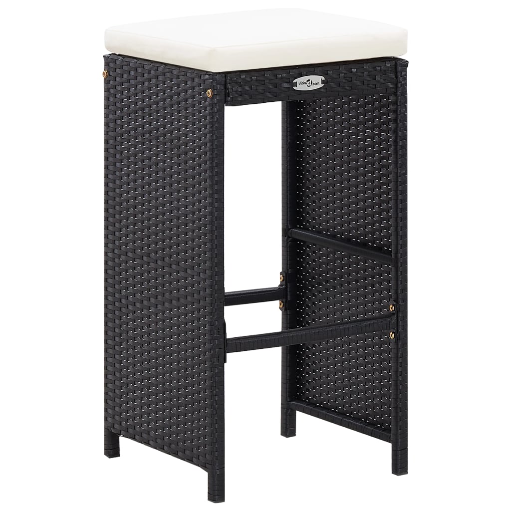 7 pcs. Garden bar set with cushions poly rattan black