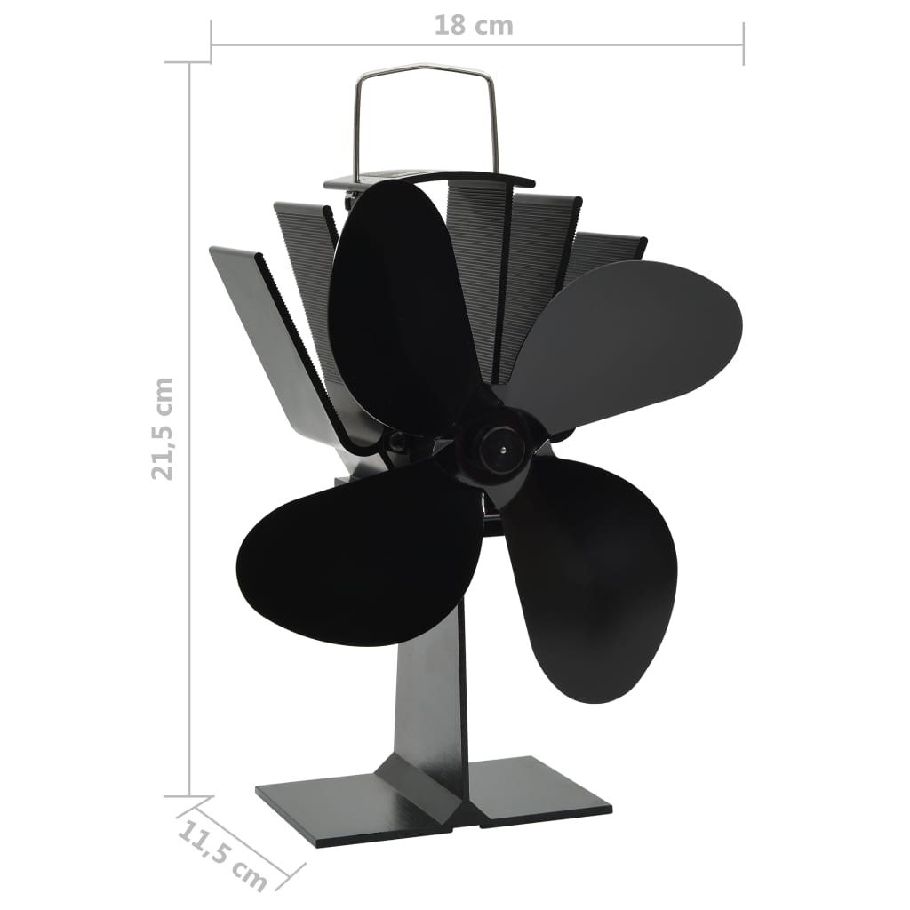 Ventilateur De Poêle Alimenté Par La Chaleur 4 Pales Noir