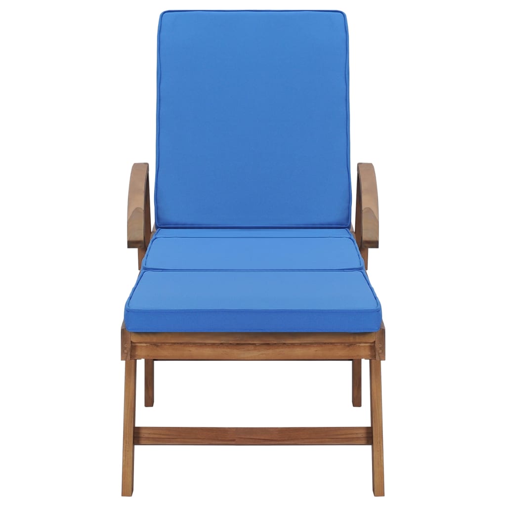 Sonnenliegen mit Auflagen 2 Stk. Massivholz Teak Blau