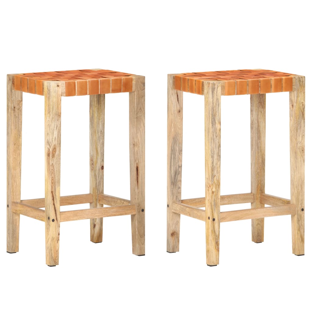 Bar stools 2 pieces brown genuine leather 75 cm