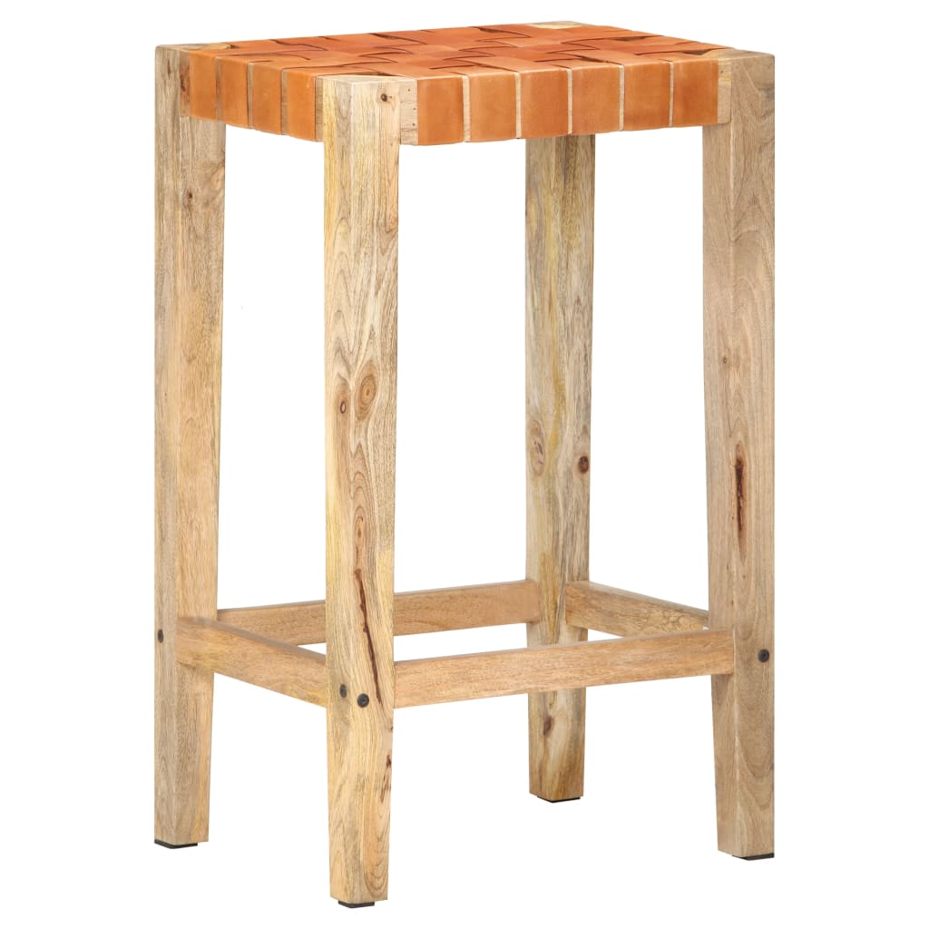 Bar stools 2 pieces brown genuine leather 75 cm